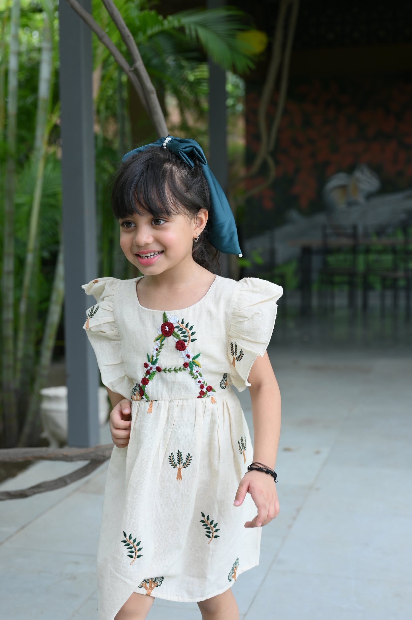 Initial Embroidered Kids Linen Frock