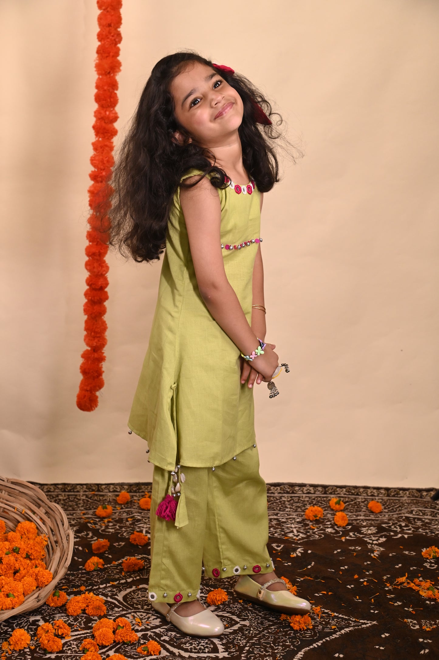 Linen Mom-Daughter in Pastel green