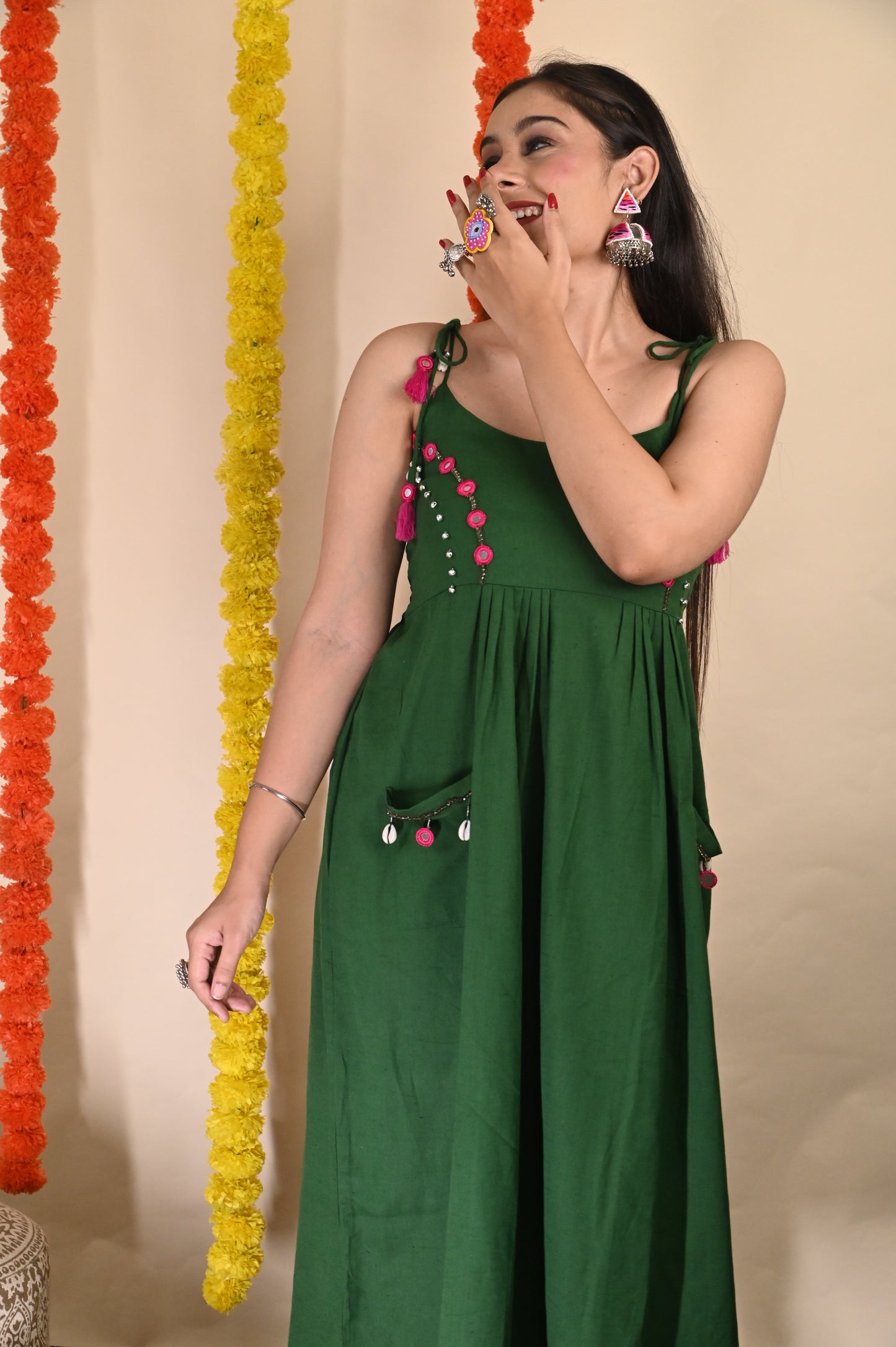 Tota Green - long linen Dress
