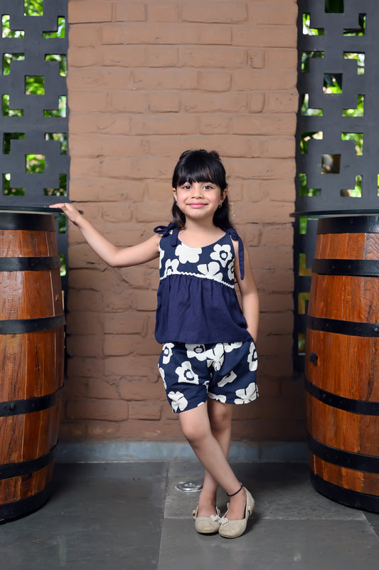 Floral Printed Kids Linen Co-ord