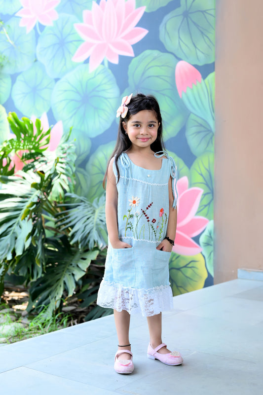 Pure Linen Hand embroidered frock