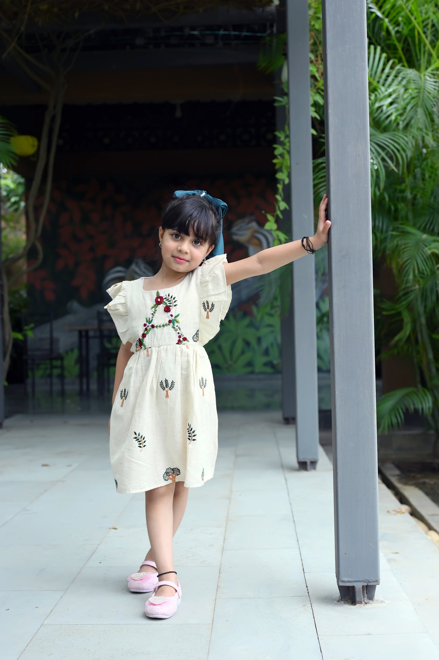 Initial Embroidered Kids Linen Frock
