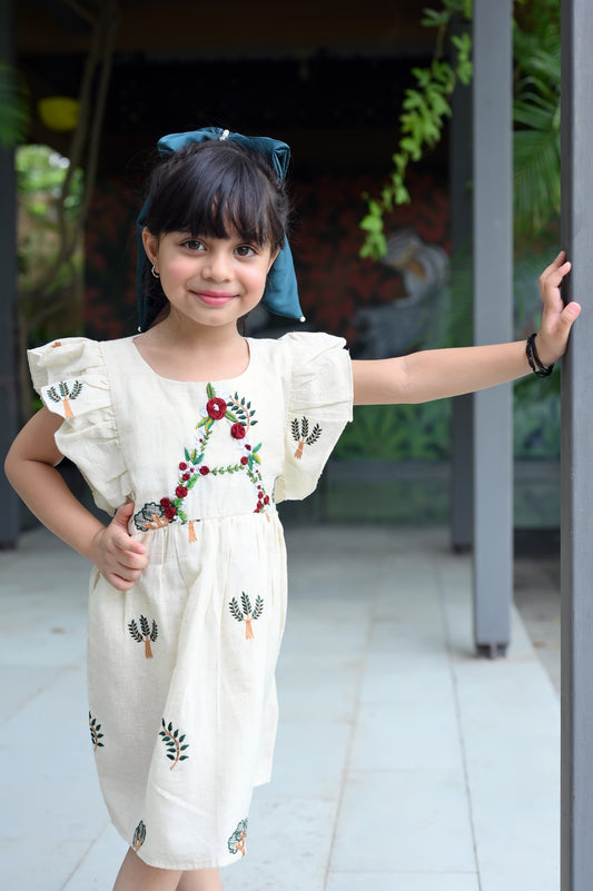 Initial Embroidered Kids Linen Frock
