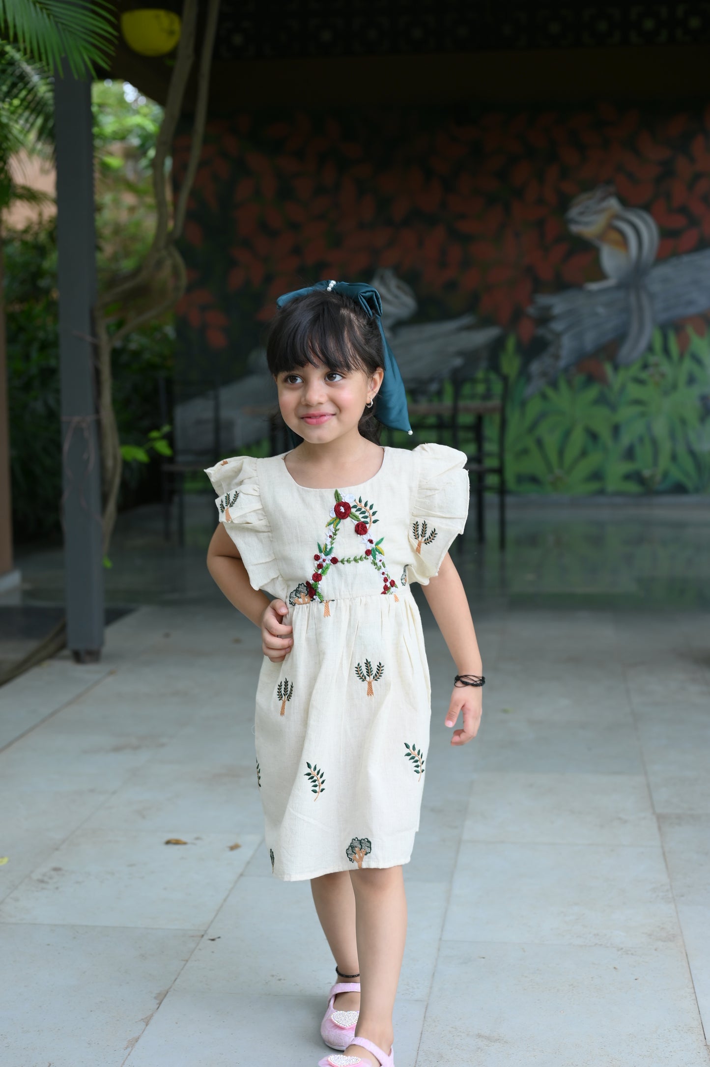 Mom and Daughter Linen co-ord set and initital embroidered frock