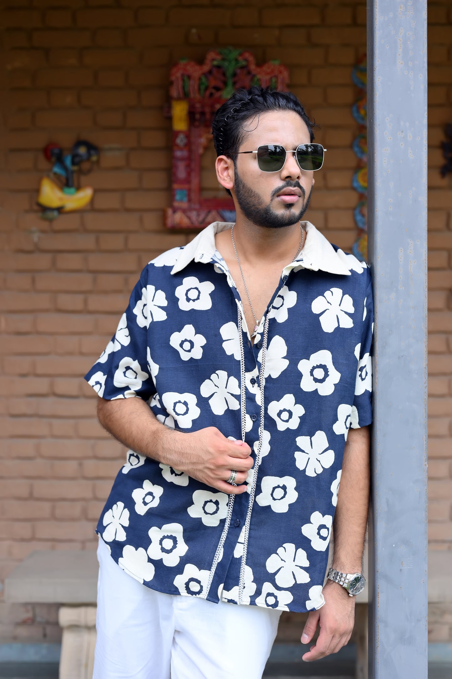 Floral printed Shirt linen Men