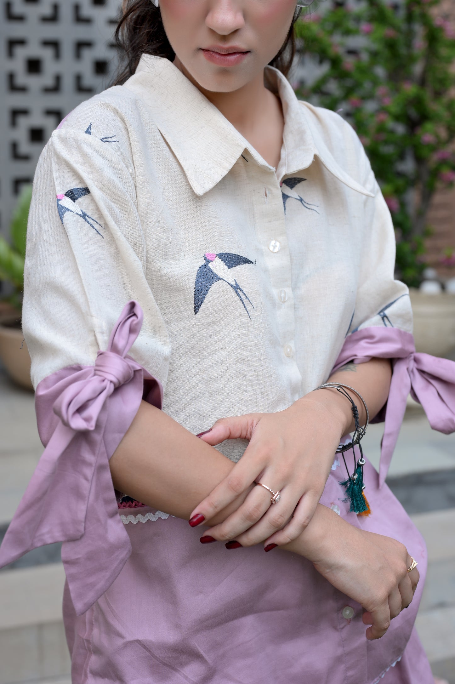 lavender Birdie Linen shirt