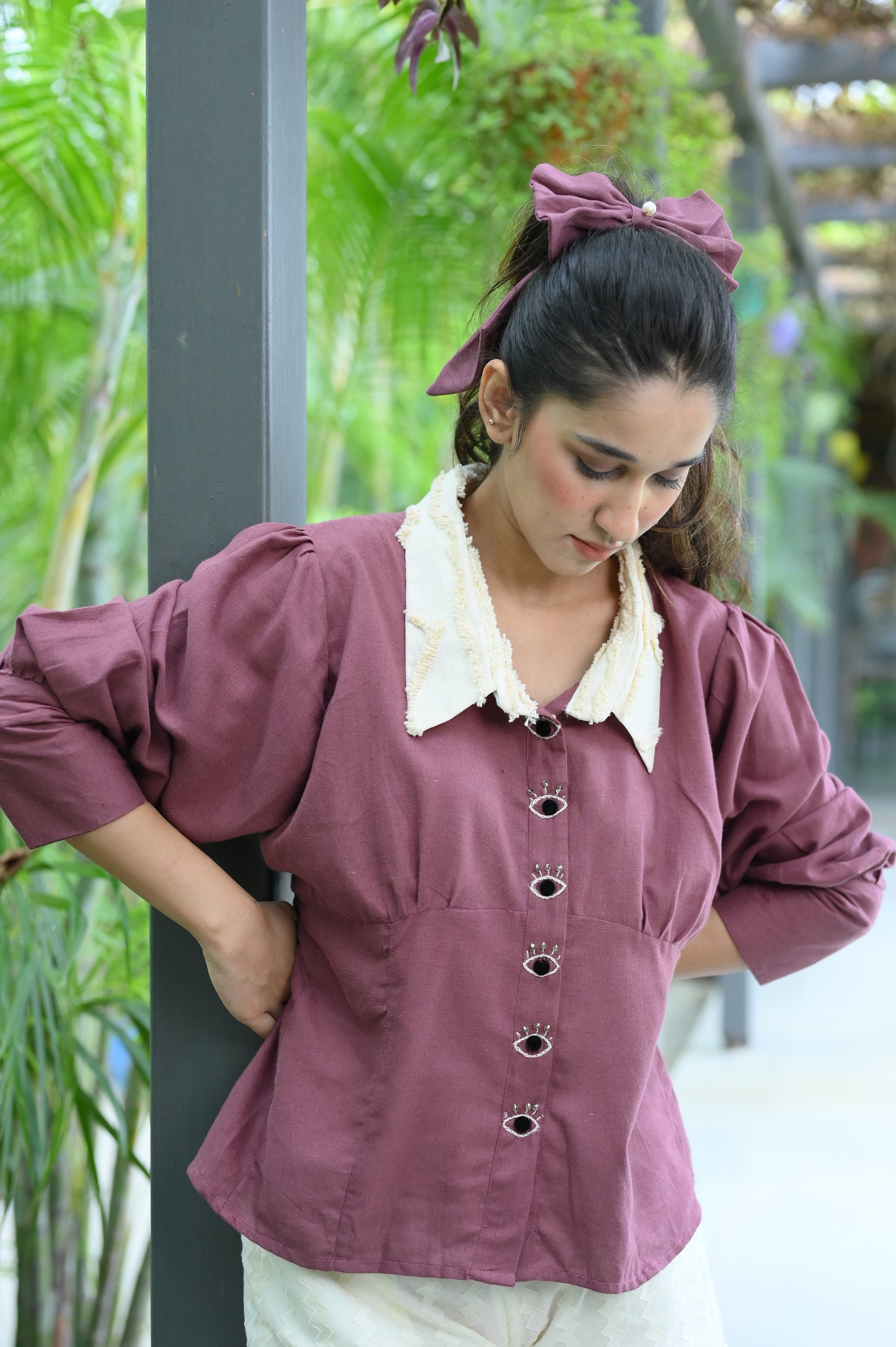 Eyes on You linen top - Mauve Shirt