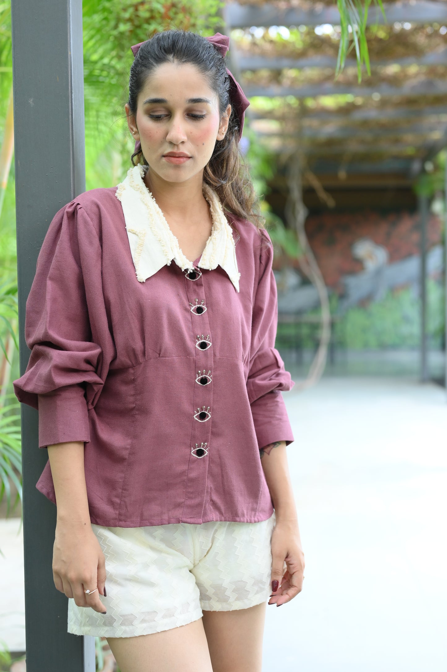 Eyes on You linen top - Mauve Shirt