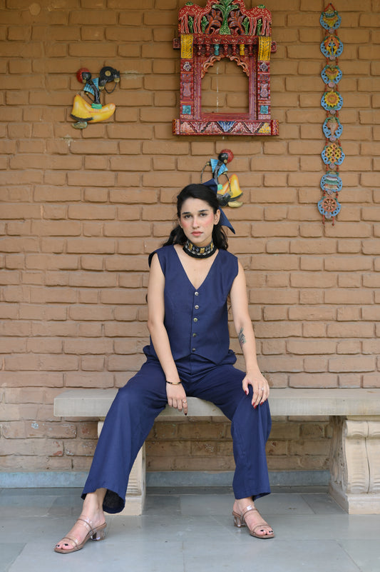 Navy linen vest