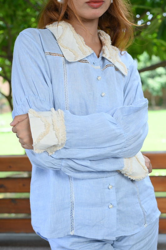 Pure Linen Powder Blue Shirt