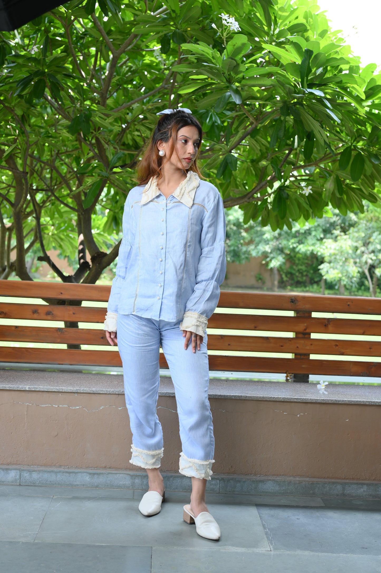 Pure Linen Powder Blue Shirt