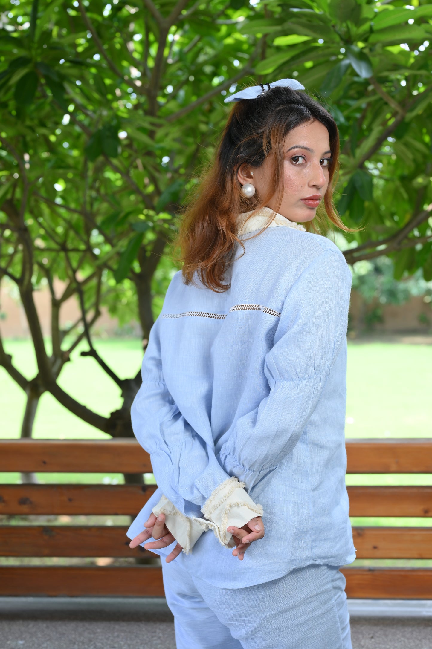 Pure Linen Powder Blue Shirt